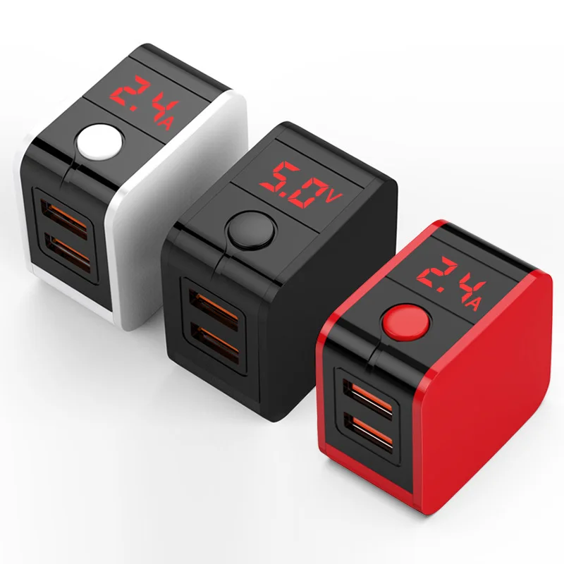 

3 Colors 5v 2.4A Fast Digital Display Charger Smart Phone Universal Dual USB Charging Head Adapter