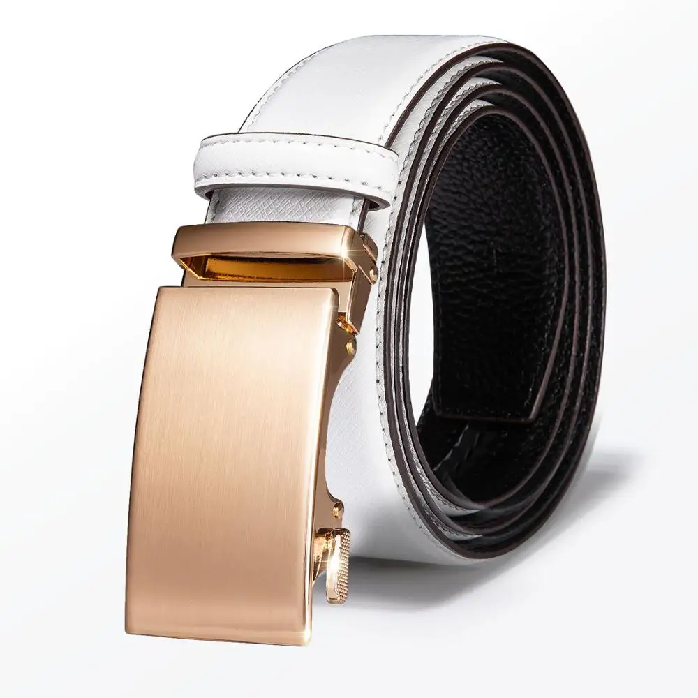 

White Men Leather Belt New Male Designer Gold Automatic Buckle Cowhide Leather Men Belt Luxury Belt For Men Barry.Wang GP-2171