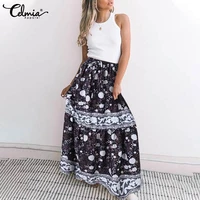 celmia floral print bohemian skirts women casual loose elastic high waist long skirt maxi 2021 summer ruffled skirts
