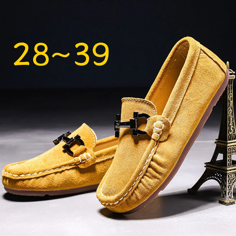 

With Fur Children's Fashion Flats Shoes Luxury Autumn Winter Teens Casual Boat Soft Leather Boys Girls Warm Loafers Solid Color