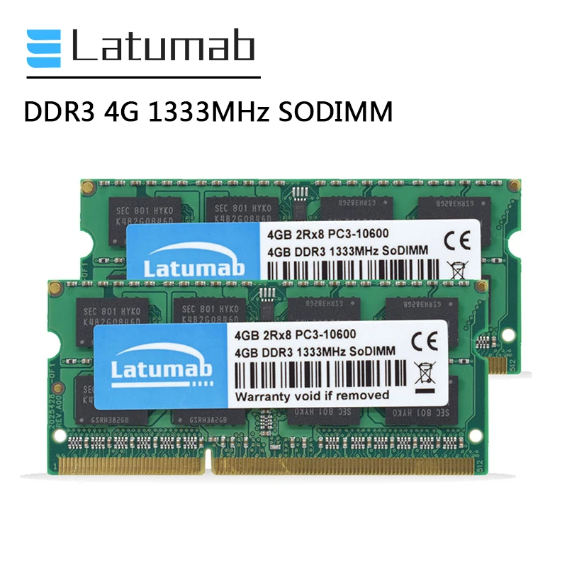 

Latumab Memoria RAM DDR3 8GB (2x4GB) 1333MHz Notebook Memory PC3-10600 204Pin SODIMM DDR3 RAM 1.5V Laptop Memory Module