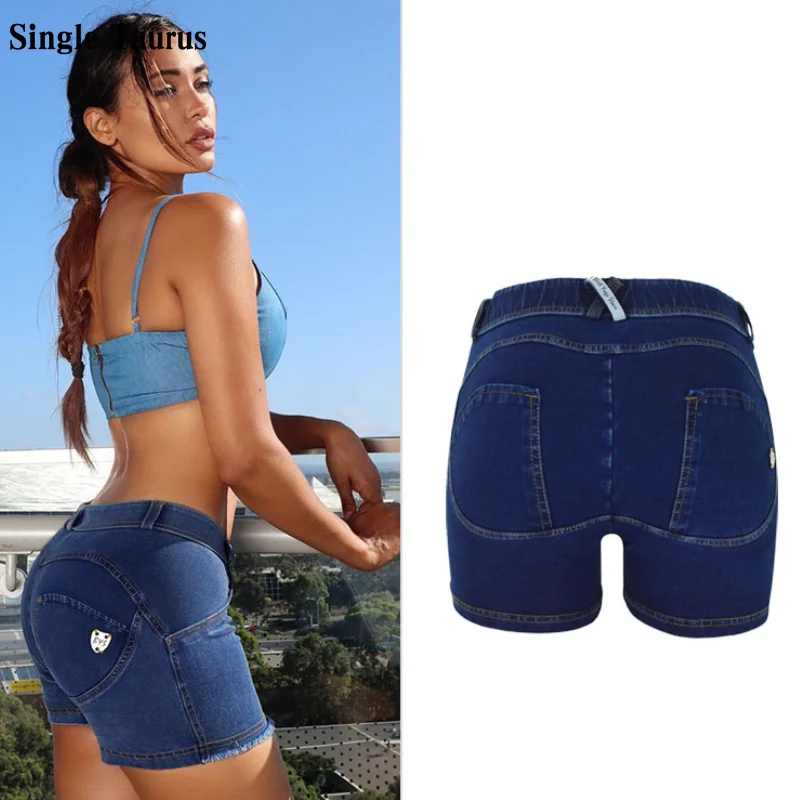 

Low Waist Push Up Jean Shorts Women 2021 Summer Fall Elastic Fitness Denim Pants Stitching Peach Hips Sweatpants Short