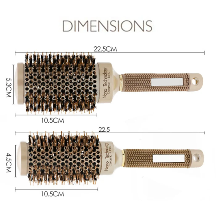 Круглая керамическая щетка для волос с золотистой ручкой Парикмахерская щетина