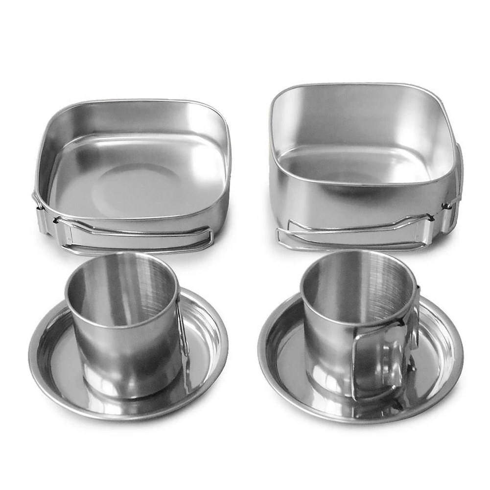 

6pcs Outdoor Camping Hiking Cookware Stainless Steel Picnic Camping BBQ Pot Frying Pan Portable Outdoor Elements