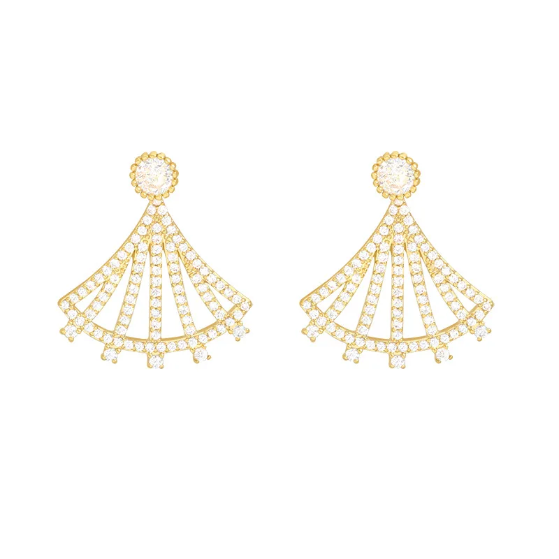 

S925 Silver Needles Fan-Shaped Geometric Zircon Micro-Inlaid Drop Earrings Light Luxury Design Sense Earrings For Women Gifts