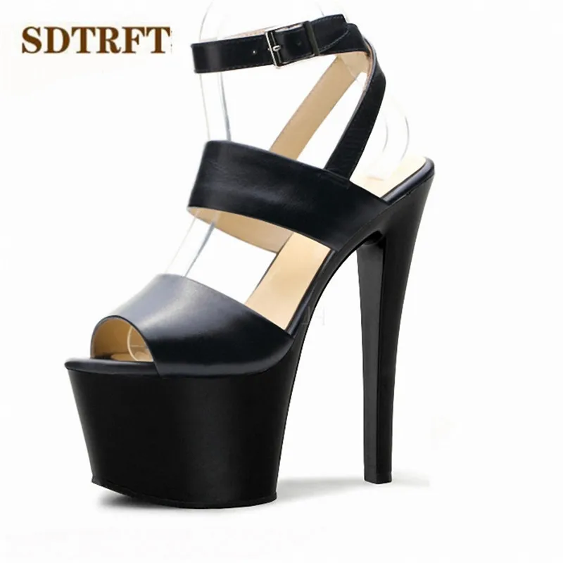 

SDTRFT Pump sandals Platform women shoes 17cm pure Thin heels fish mouth shoes platform high zapatos de mujer concise casual