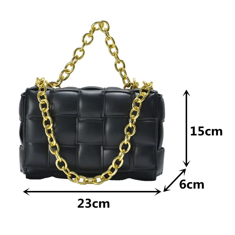 

Women Chain Crossbody Bag Black Weave Flap Bag Quality Leather Shoulder Messenger Bag Small Tote Bags Female Handbags and Purses