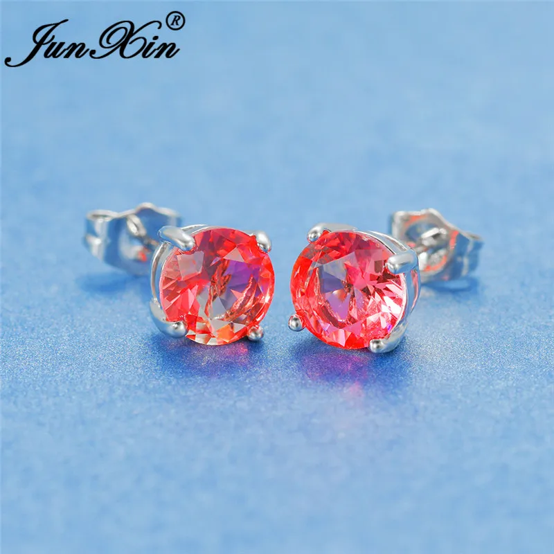 Милые круглые серьги для девочек с радужными кристаллами женщин серебряный цвет