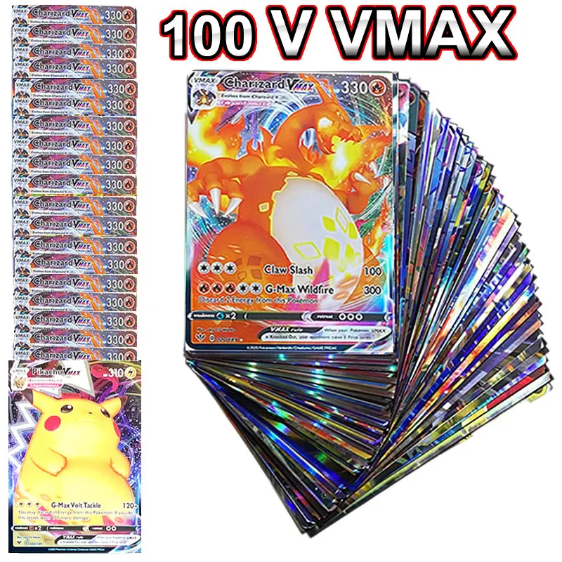100 шт. Покемоны V VMAX Сияющие карты TAKARA TOMY игральные бирка для игры битва карта