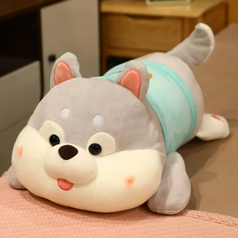 35-80cm Cute Animal Dog Long Pillow Stuffed Lying Husky Plush Toys Soft Sleeping Cushion Doll Children Kids Girls Cartoon Gift