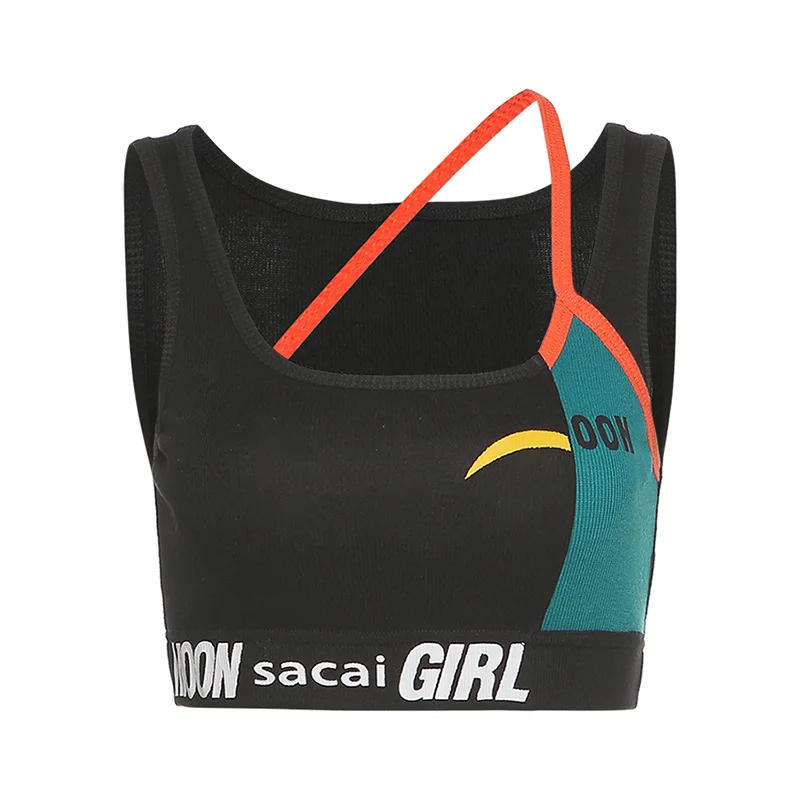 

Casual Women Tank Tops U-Neck Letter Printing Fashion Contrast Color Slim Fit Sexy Camisole Sleeveless Sling Type Female Summer