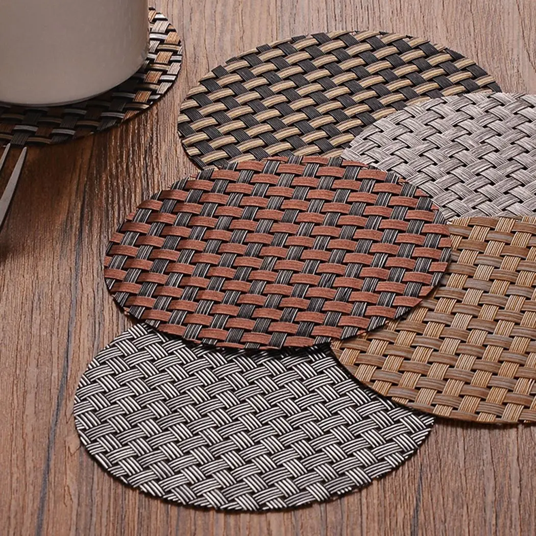 

Round Trivet Mat Heat Insulating Woven Plastic Cup Coaster Hot Pod Pad Table Non-slip Cup Mat Heat Insulation Coffee Cup Coaster
