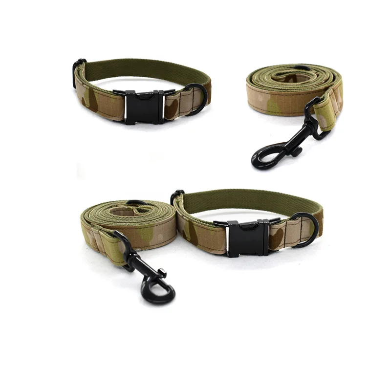 

Durable Nylon Camouflage Tactical Dog Collar Lead Nail Set Laser Engraved Dog ID Tag Name Outdoor Adjustable Military Dog Collar