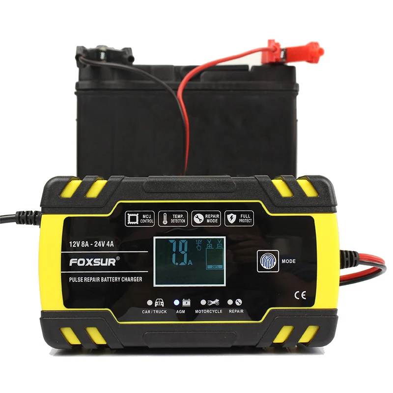 

12V 24V 8A Automatic Smart Pulse Repair Charger with LCD Display, Motorcycle & Car Battery AGM Deep Cycle GEL Lead-Acid Charger