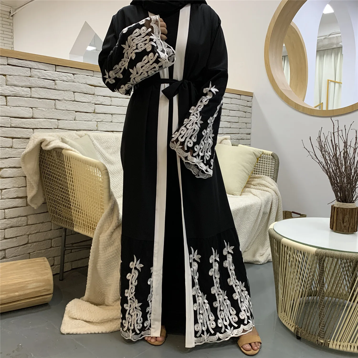 Европейская и американская мусульманская Мода 2021, сетчатый Свободный кардиган с вышивкой, платье, европейская одежда, абайя