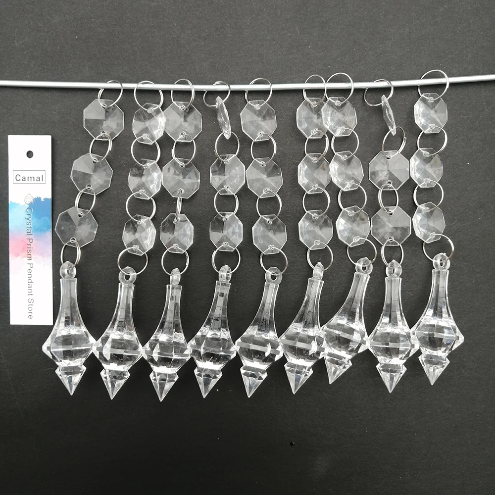 

Camal 60pcs 12cm Acrylic Crystal Octagonal Bead Pointed Cone Pendant String Garland Chandelier Hanging Curtain Wedding Lamp Part