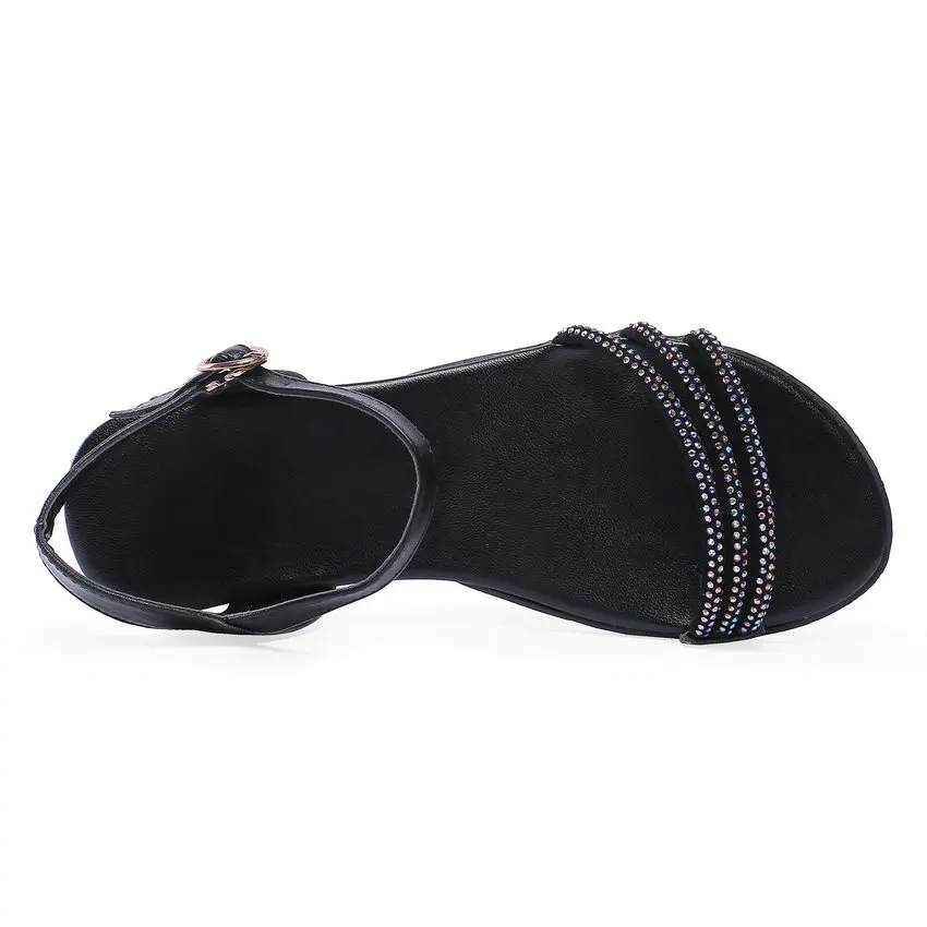 Женские босоножки на низком квадратном каблуке QUTAA черные из бычьей кожи с