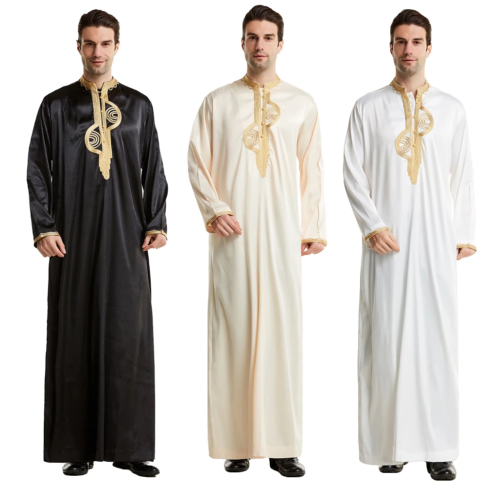 

Muslim Mens Robe Kaftan Dress Abaya Arab Long Sleeve Clothing Islamic Ropa Thobe Jubba Saudi Gown Masculina Dress Middle East