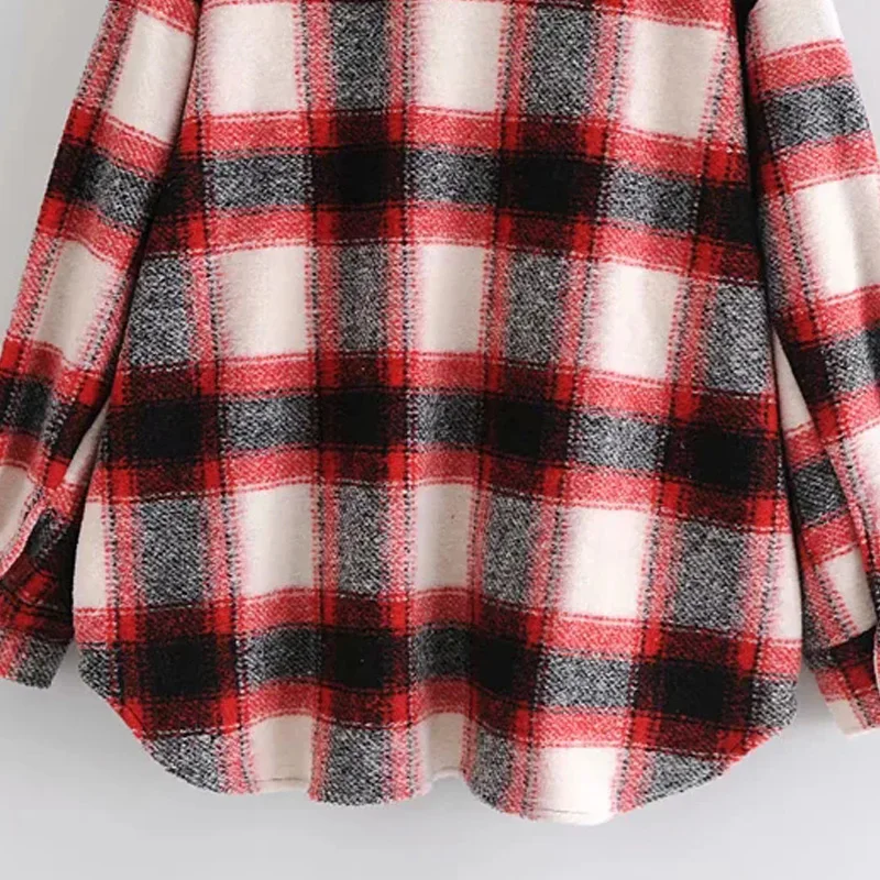 

Red Plaid Shirt Fall Winter 2020 Za Women Elegant Ladies Oversize Jacket Vintage Female Warm Blouses Chic Long Sleeve Top