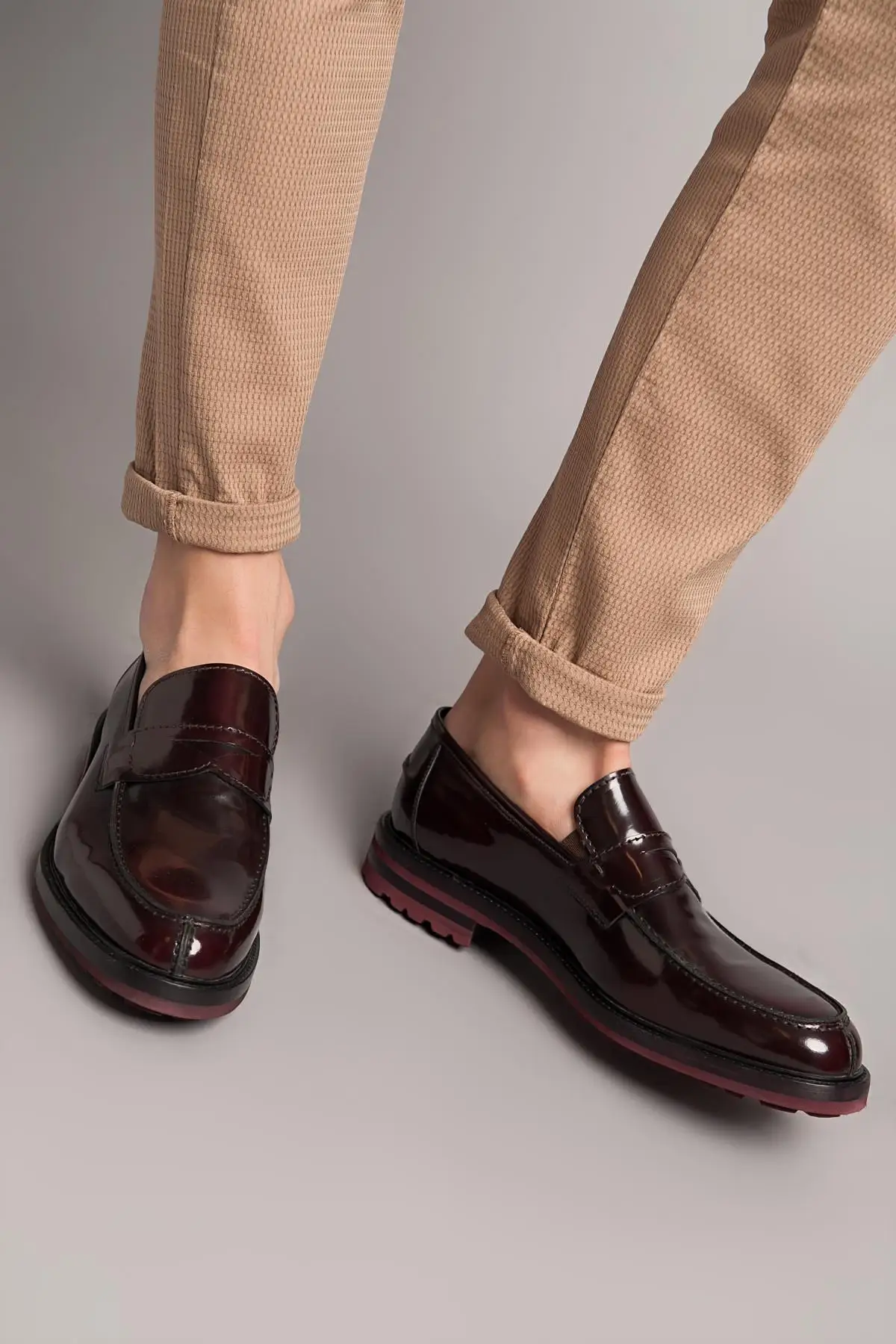 Мужские темно-бордовые лоферы из натуральной кожи с жемчугом 120130000384 | Обувь