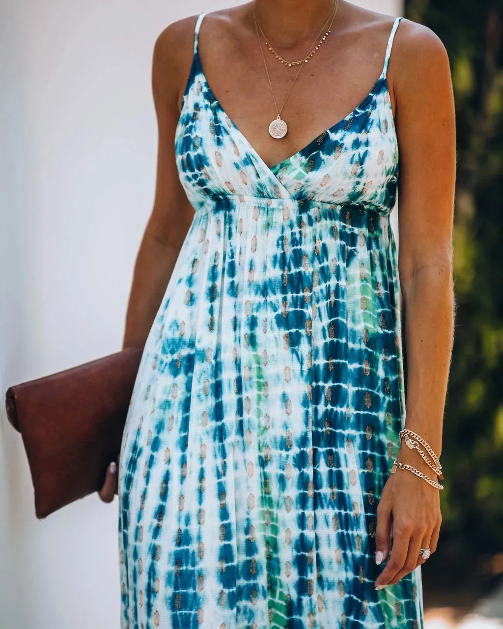 

2021 Green Bohemian Tie-dyed Bikini Cover-ups Sexy Spaghetti Strap Summer Beach Dress Cotton Tunic Women Swimsuit Cover Up