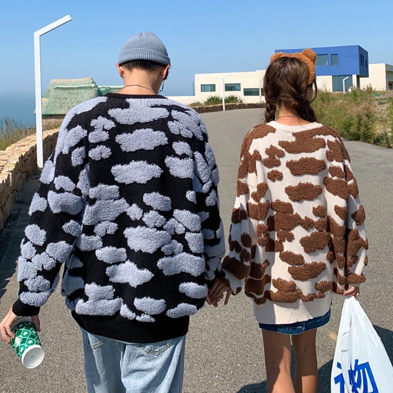 

21 Осень Новый стиль пара оригинальный трехмерный рельефный узор свободный Универсальный свитер для мужчин