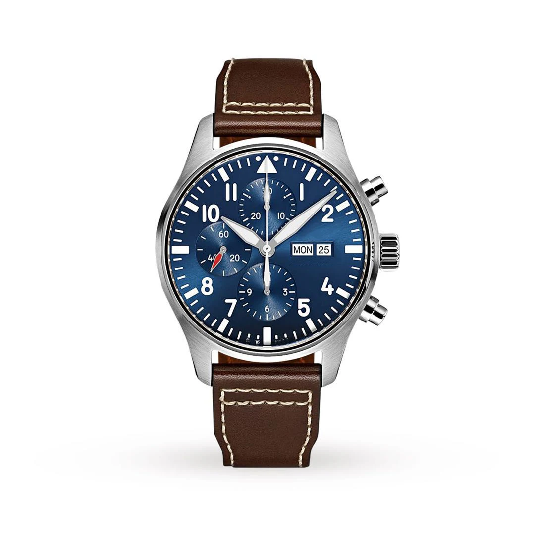 

Famous New Men Automatic Mechanical Pilots Stainless Steel Daydate Sapphire Black Canvas Leather Sport Blue Number Watch