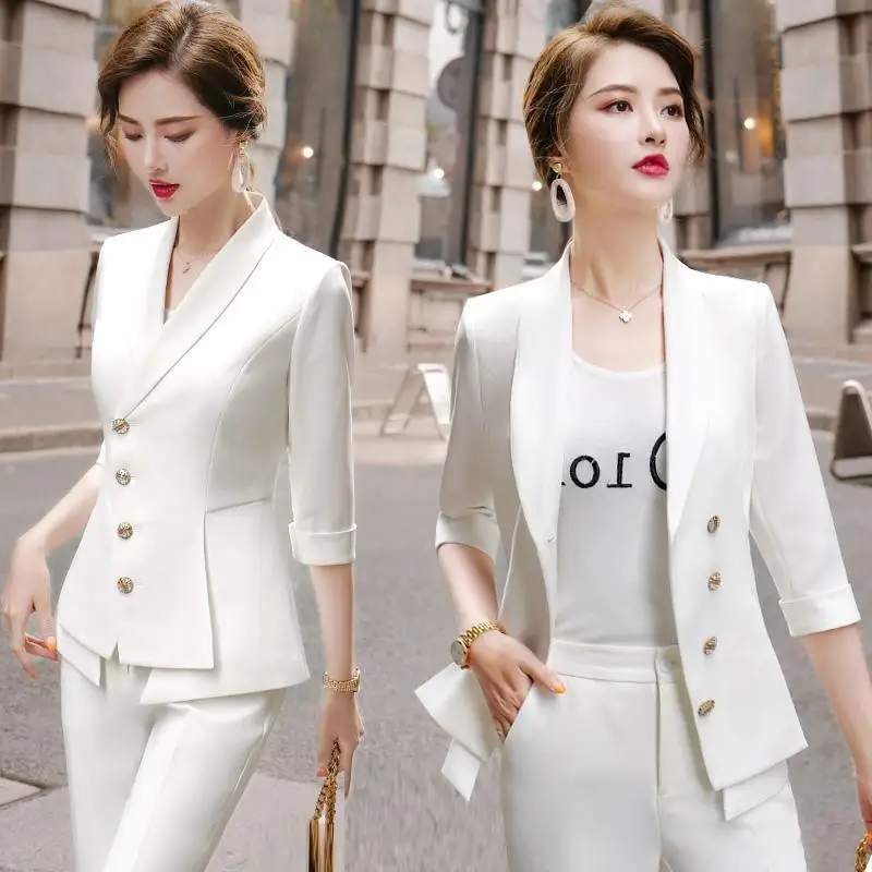 Women 2021 Spring Fashion Two Piece Sets Female Elegant Casual Blazer Jackets Ladies Slim Pencil Pants Business Suits Y225