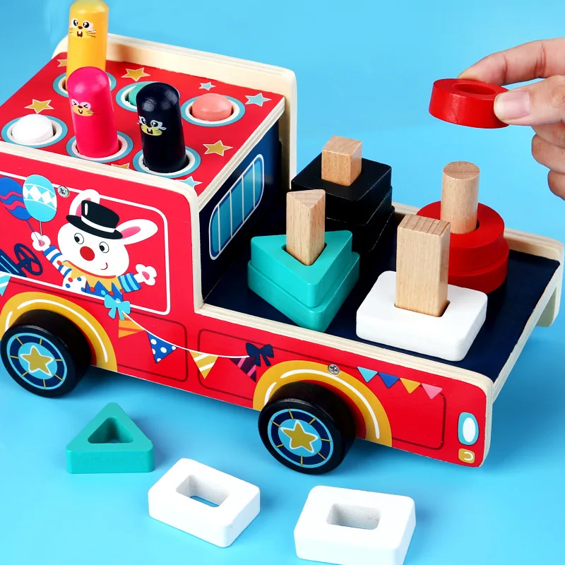 

Children's Wooden Cartoon Drag Car Ground Mouse Toy Children Early Education Geometry Matching Game Training Puzzle Toys