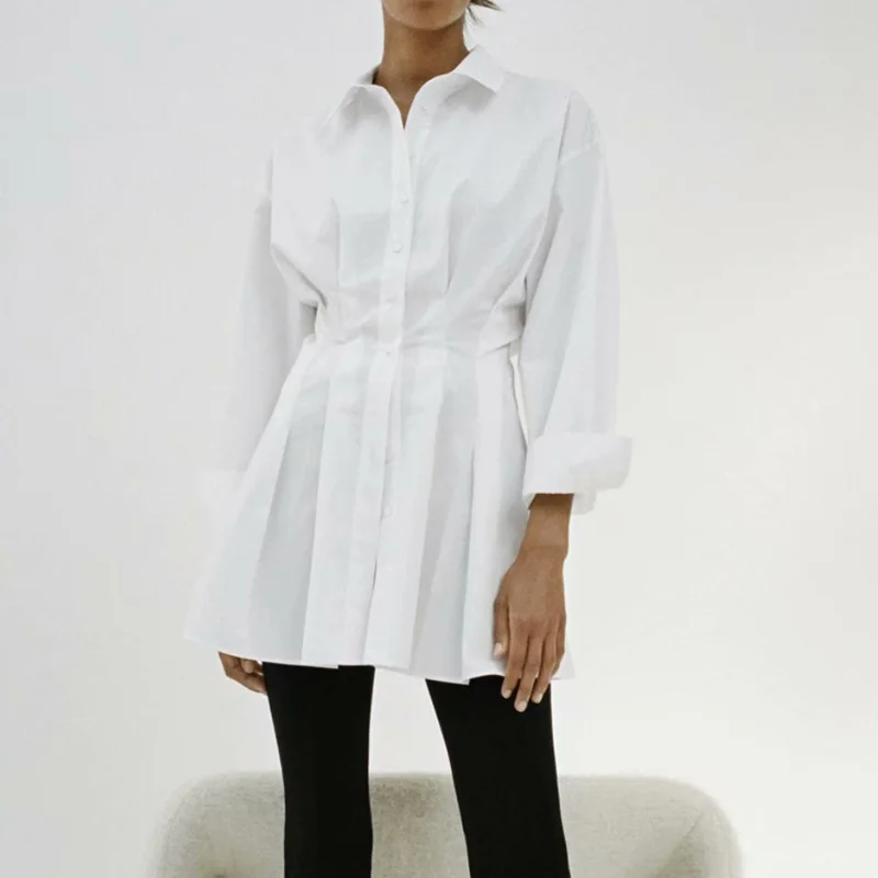 Женское Плиссированное мини-платье KUMSVAG элегантное однотонное платье-рубашка из