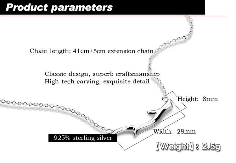 Женская цепочка из серебра 100% пробы с кулоном в виде ветки дерева|Ожерелья| |