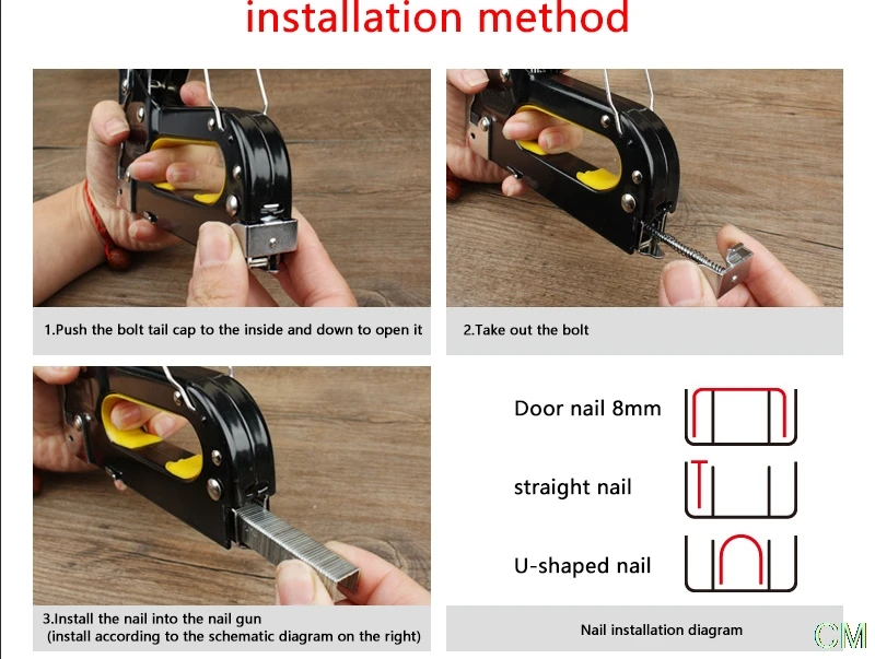 

Manual 3-in-1 Industrial Heavy-Duty Tacker Staple Gun With 600 8/10/12MM NailsUK