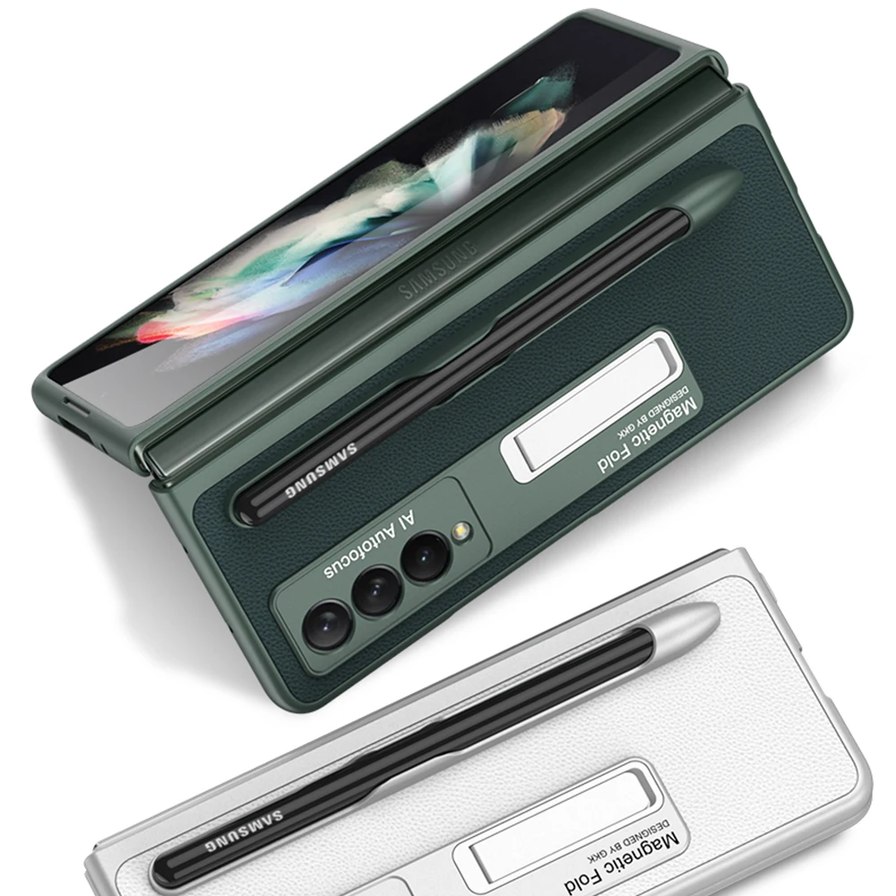 

Vintage Pen Holder Phone Case for Samsung Galaxy Z Fold 3 Case with Kickstand Phone Bracket Z Fold3 Case with S Pen Slot