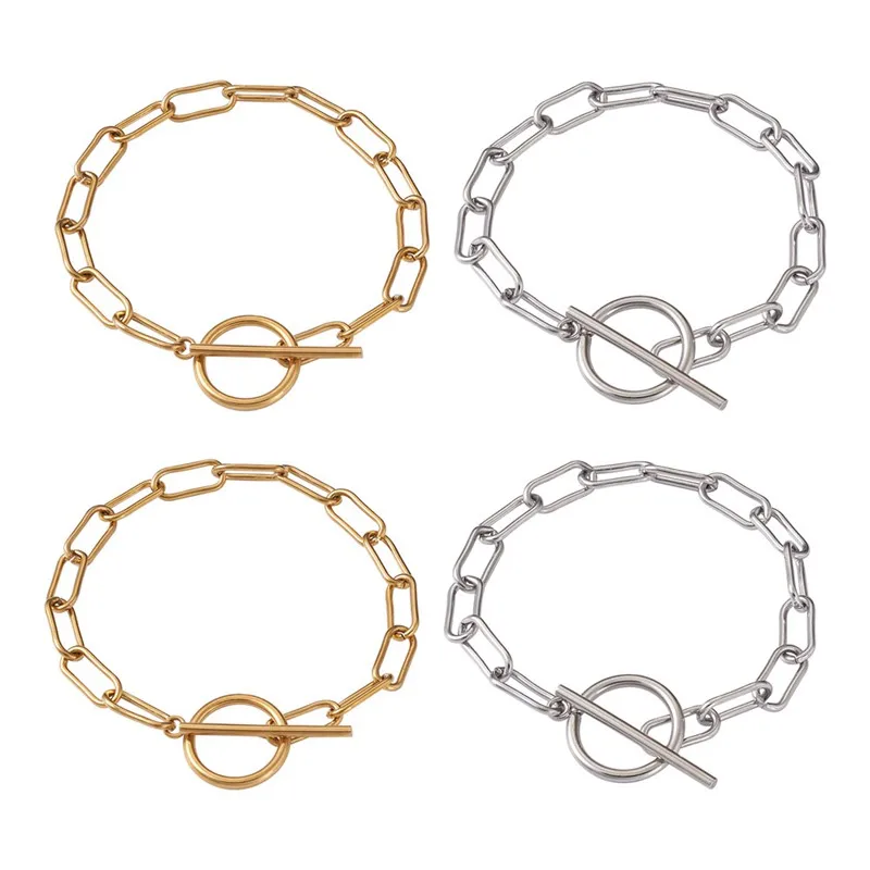 

4pcs Titanium Steel Paperclip Chain Bracelets Toggle Clasps Mixed Color for Jewelry Making DIY Craft 22.5cm(8-7/8 inches)