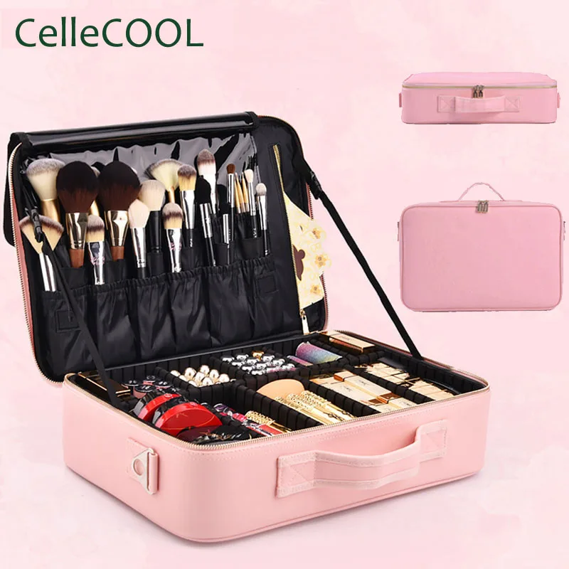 Профессиональный большой женский органайзер для макияжа модная косметичка