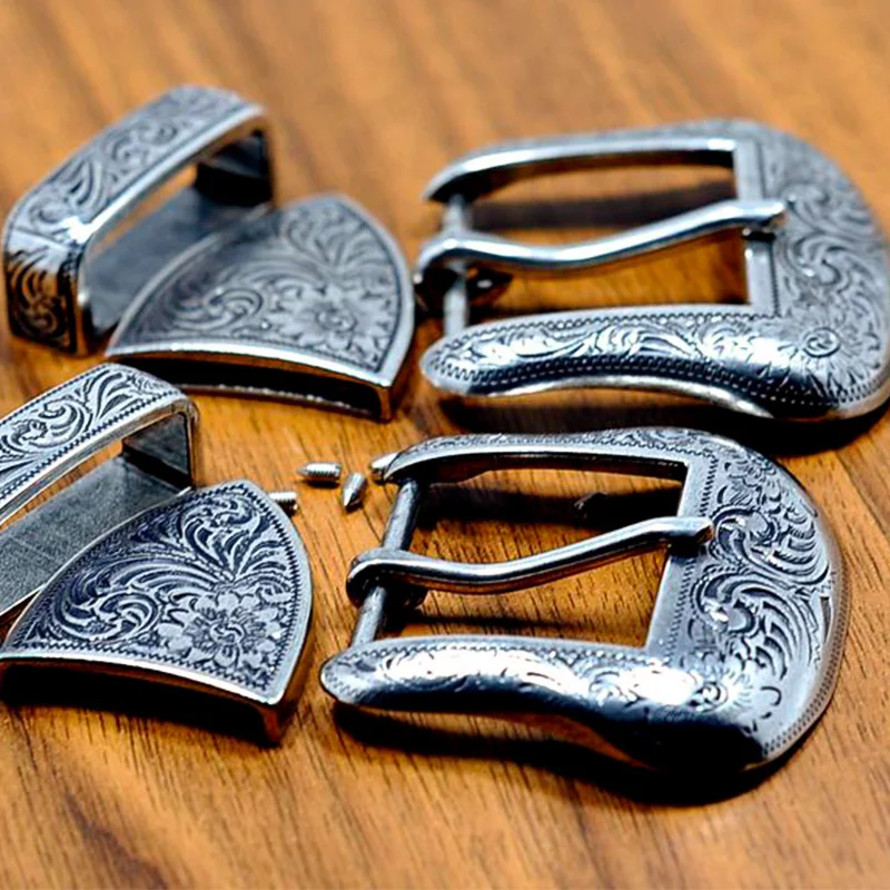 Sheridan tangcao Style Silver Plated belt buckle three piece silver plated with vegetable tanned |