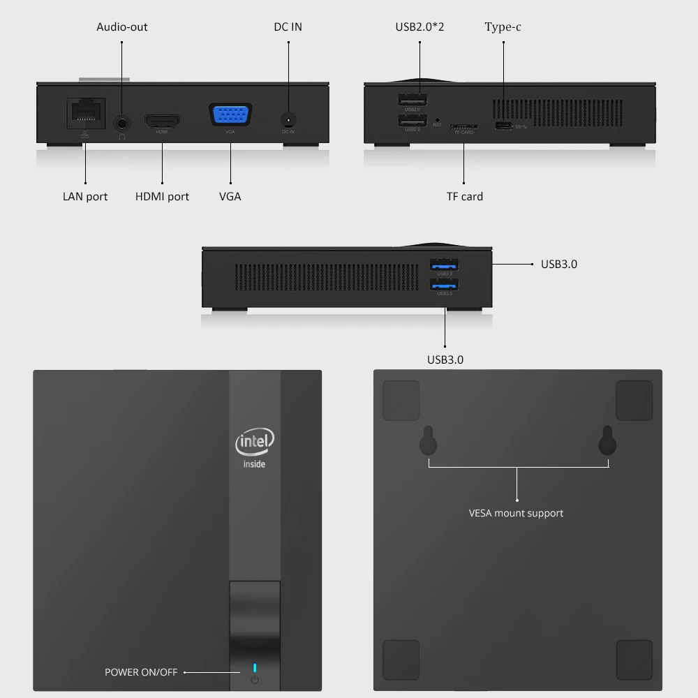 Четырехъядерный мини ПК Intel Celeron J3455 Windows 10 4K HTPC DDR3L M.2 SSD HDMI VGA 2 4/5 0G WiFi Bluetooth4.0 4 * USB Type C