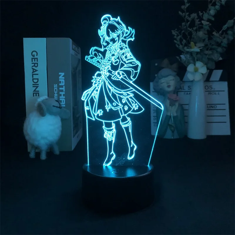 

Игровой сенсорный 3D ночник Genshin Impact kaedeхара Kazuha с сенсорным датчиком, Bluetooth-управление для яркой базы, разные цвета, для детской комнаты
