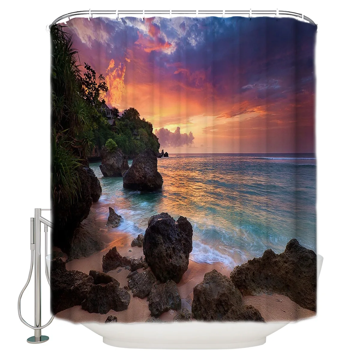 Водонепроницаемая занавеска для душа из полиэстера пляжа морского заката