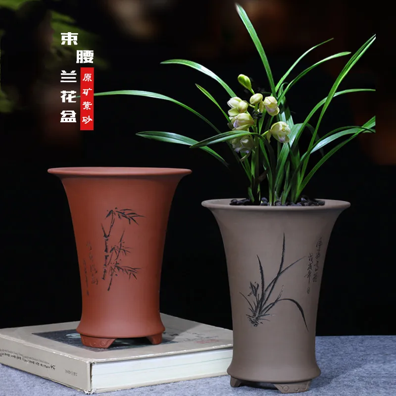 

Purple Sand Flowerpot Orchid Asparagus Green Plant Bonsai Chinese Style Indoor Boutique Corset Bamboo Rhyme Zisha Pot