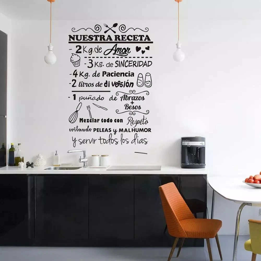 Removable Spanish Quote Recipe Wall Stickers Decor Biblical Character Vinyl Art Kitchen Decor Restaurant Window Decals HY9996