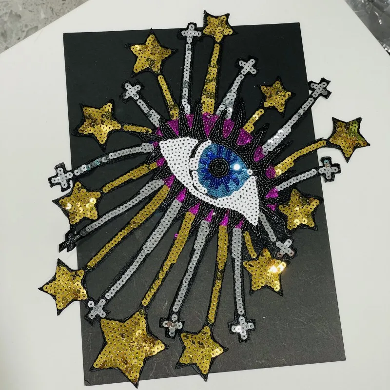 1 шт. Модные пайетки глаза большого размера на одежде, самостоятельное создание звездных глаз на серебряных крыльях аппликации вышивки на одежде.