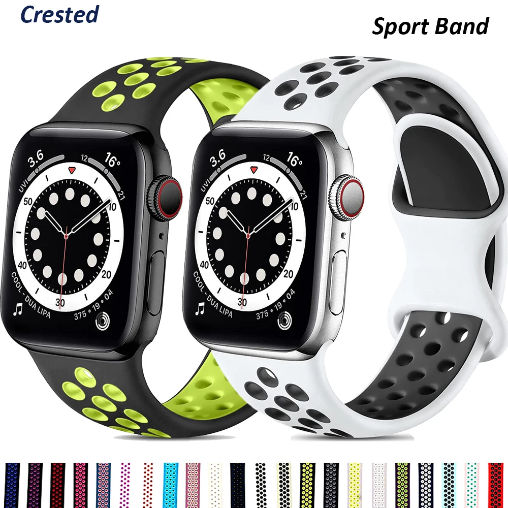 Ремешок силиконовый для Apple Watch band 44 мм 40 38 42 Воздухопроницаемый браслет