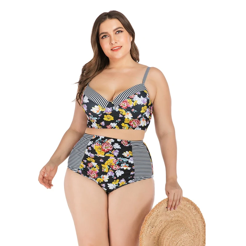 

Women Tankini Floral Patchwork Strappy High Waist Swimwear Bikini Top Bottom Lady Plus Size Swimsuit Beach Swimming Suit