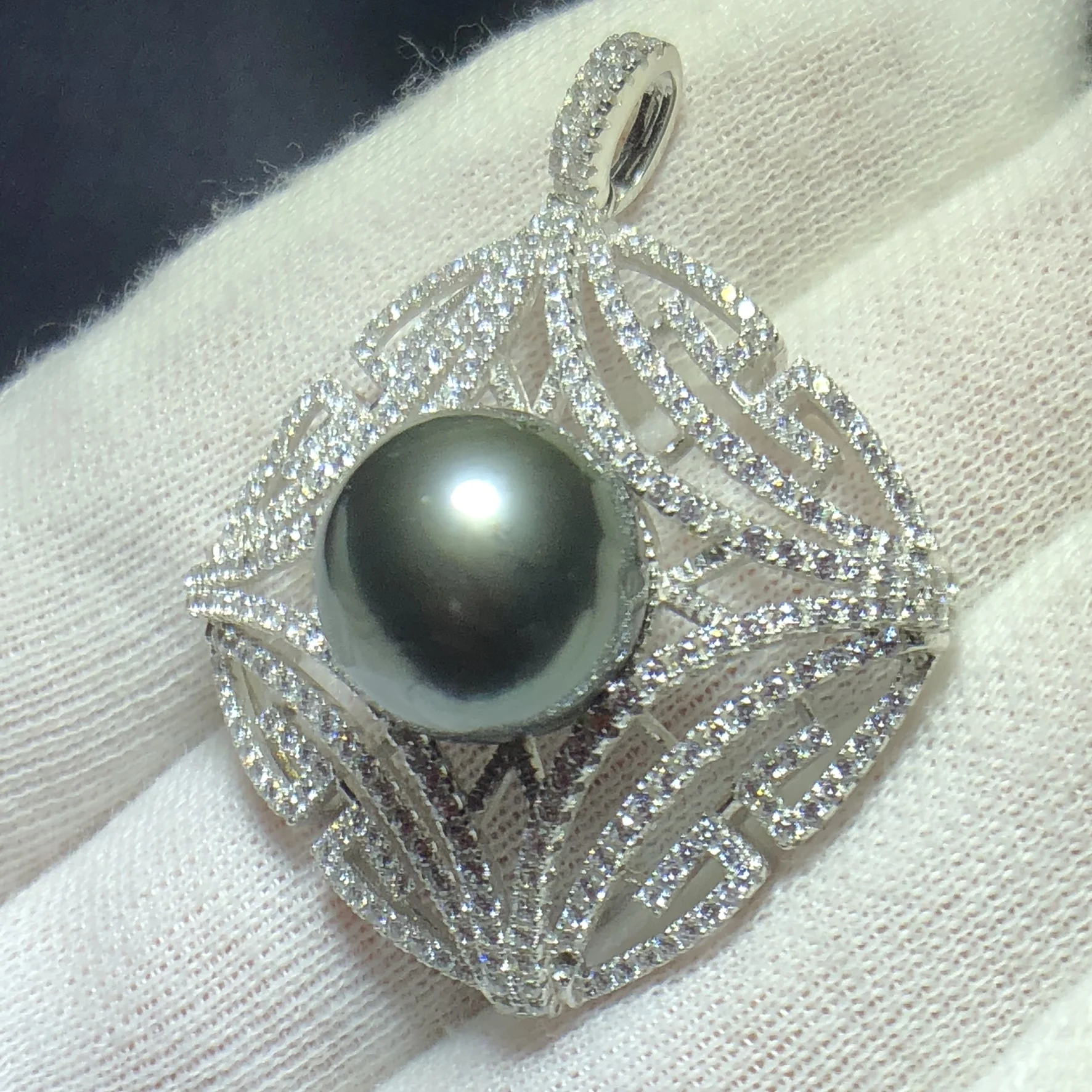 Женский кулон из серебра 925 пробы с натуральным черным жемчугом|Подвески| |