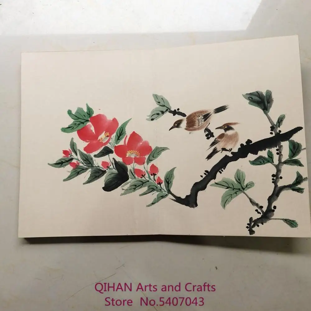 &Aacute;lbum pintado a mano Lu LiuFei, colecci&oacute;n de flores y p&aacute;jaros-2