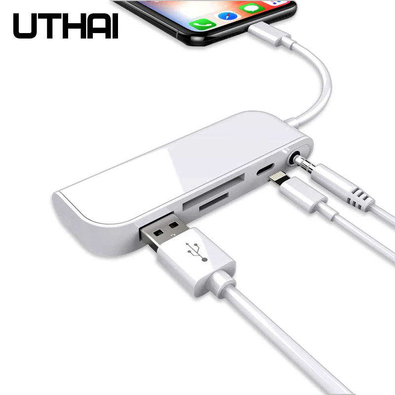 Многофункциональный UTHAI C16 для iphone X 8 Plus кардридер и адаптер интерфейса Lightning для iphone XS MAX