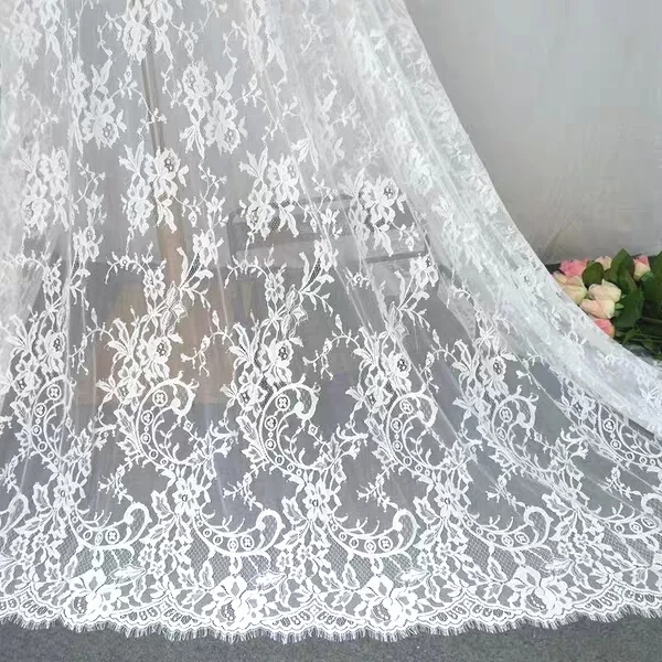 

3M / lot French eyelash lace fabric 150cm off white black diy exquisite lace embroidery clothes wedding dress accessories