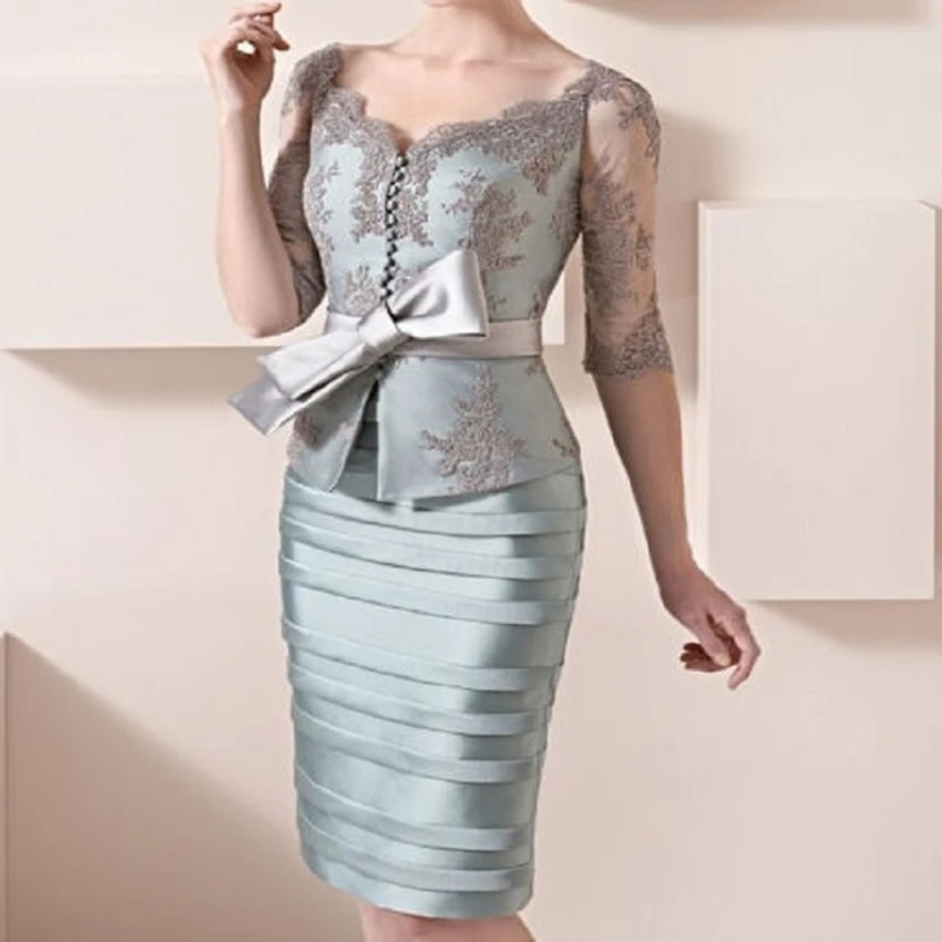 

Элегантное короткое свадебное платье для матери невесты, облегающее кружевное платье с коротким рукавом и бантом, платье для матери на свад...