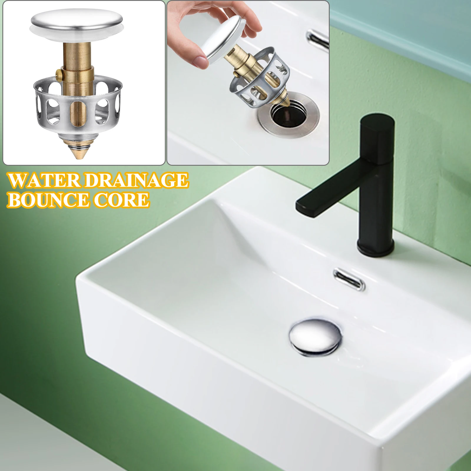 

Wash Basin Bounce Drain Filter Universal Stainless Steel Push-Type Bounce Core Leaking Plug Accessories Kitchen Sink Seal Draine